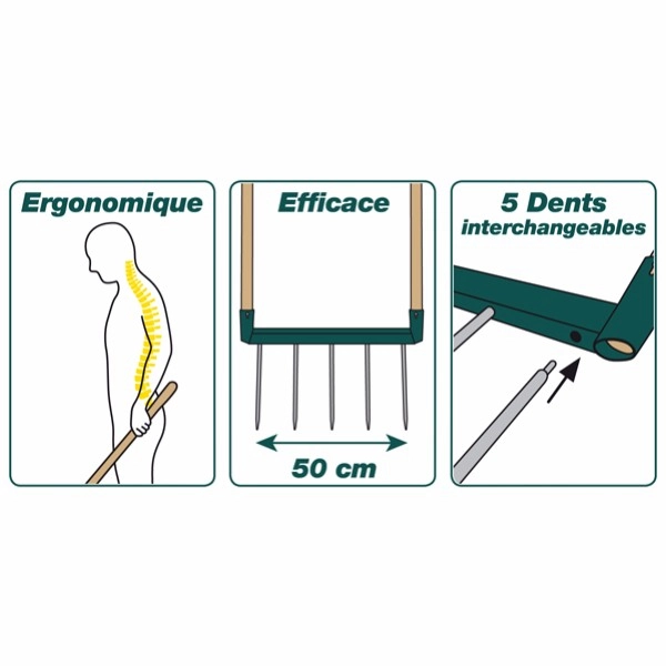 Biogrif Naturovert 5 Dents Non Assemblée Manche Bois PEFC LEBORGNE - 320301 – Image 2